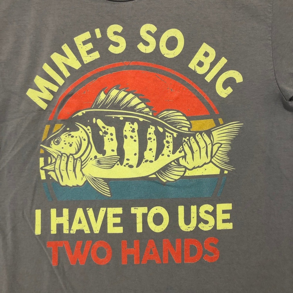 Fishing Graphic T-Shirt Funny Two Hands Big Fish Port & Company Men's Size Large